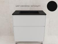 Тумба напольная "ЛИМА 80" эмаль, под раковину LINE 80, 2 ящ., PLUS, белый матовый + Умывальник LINE 800*480 кварц, антрацит Style Line фото в интернет-магазине Русалия