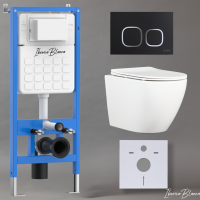 Комплект 3 в 1 инсталляция, унитаз торнадо безободковый белый BILBAO ALTO (IB.BLA.234.1B1), клавиша смыва черный матовый, пластик  ESTI-Q (IB.B083.002.000), IBERICA BLANCA фото в интернет-магазине Русалия