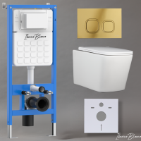Комплект 3 в 1 инсталляция, унитаз торнадо безободковый белый TOLEDO ALTO (IB.TLA.234.1B1), клавиша смыва шампань/золото глянцевый, пластик  ESTI-Q (IB.B083.006.001), IBERICA BLANCA фото в интернет-магазине Русалия