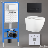 Комплект 3 в 1 инсталляция, унитаз торнадо безободковый белый BILBAO ALTO (IB.BLA.234.1B1), клавиша смыва черный матовый, пластик  ESTI-R (IB.B021.002.000), IBERICA BLANCA фото в интернет-магазине Русалия