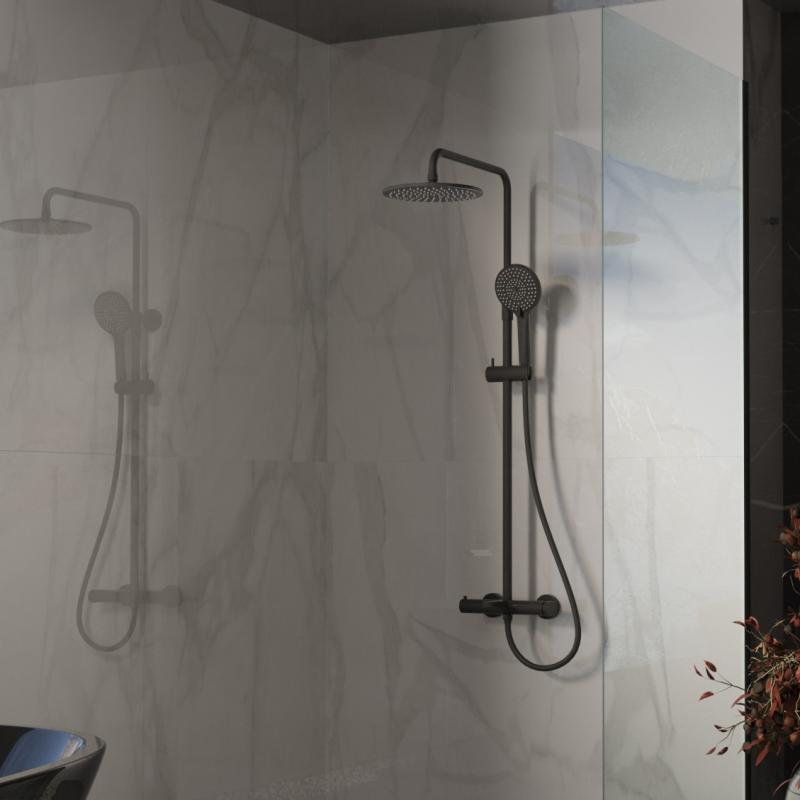 Душевая стойка Rondo VSFS-1R1MB с изливом, черный матовый Vincea