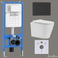 Комплект 3 в 1 инсталляция, унитаз безободковый белый BURGOS ALTO (IB.BRA.231.1B1), клавиша смыва черный матовый из нержавеющей стали INOX-C (IB.B011.002.003), IBERICA BLANCA фото в интернет-магазине Русалия