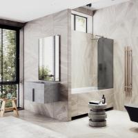 Неподвижная шторка для ванны в узком профиле 40 см, стекло тонированное (графит) матовый, профиль бронза MGV-84-2у Maybah Glass фото в интернет-магазине Русалия