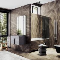 Неподвижная  шторка для ванны в широком профиле 40 см, стекло Графит матовый, профиль хром MGV-84-4ш MaybahGlass фото в интернет-магазине Русалия