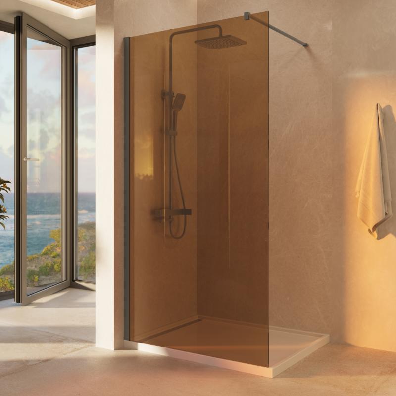 Душевая перегородка Walk-In VSW-1H100GSGM, 1000*2000, вороненая сталь, стекло янтарь Vincea