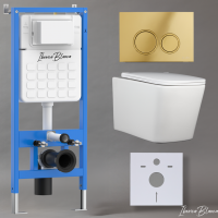 Комплект 3 в 1 инсталляция, унитаз безободковый белый TOLEDO ALTO (IB.TLA.231.1B1), клавиша смыва шампань/золото глянцевый, пластик  ESTI-O (IB.B082.006.001), IBERICA BLANCA фото в интернет-магазине Русалия