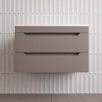 Тумба подвесная "Остин" под раковину Фортуна 80 2 ящ тауп темный эмаль PLUS + Умывальник Фортуна 800*450 кварц антрацит фото в интернет-магазине Русалия