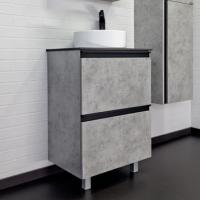 COMFORTY. Тумба-умывальник "Эдинбург-60-Н" бетон светлый с черной столешницей с отверстием под смеситель, с раковиной COMFORTY 9111 фото в интернет-магазине Русалия