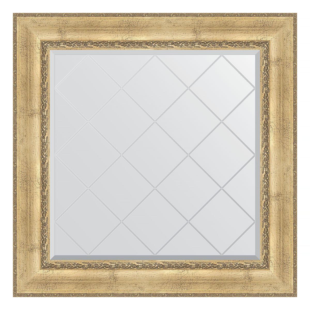 Зеркало настенное с гравировкой EVOFORM в багетной раме состаренное серебро с орнаментом, 92х92 см, BY 4342