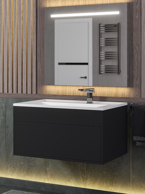 Тумба с раковиной для ванной Uperwood Lotus Premium подвесная, 80 см, черная 39340207461