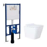 Сет LORANTO Инсталляция + Azario Teramo (квадратный) подвесной безободковый унитаз с сидением микролифт (4501+AZ-0052) фото в интернет-магазине Русалия