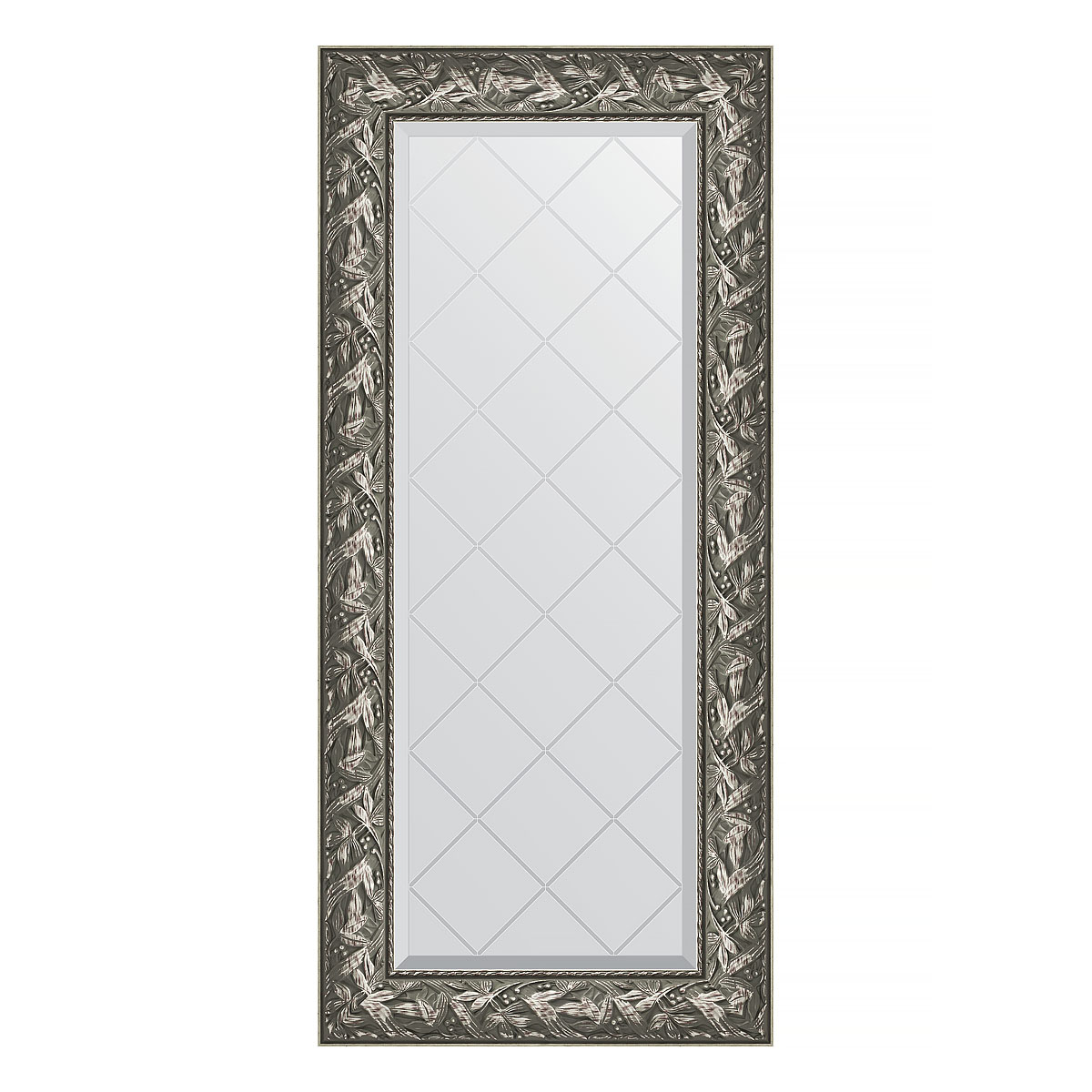 Зеркало настенное с гравировкой EVOFORM в багетной раме Византия серебро, 59х128 см, BY 4071