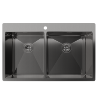 Rivelato Rinox 8050 B2 PVD black Мойка нерж.сталь 2 чаши 800*500*200 мм арт.8050 B2 PVD black фото в интернет-магазине Русалия