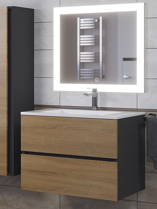 Тумба с раковиной Uperwood Barsa-Next 70 см, подвесная, черная/дуб сонома 2900000095