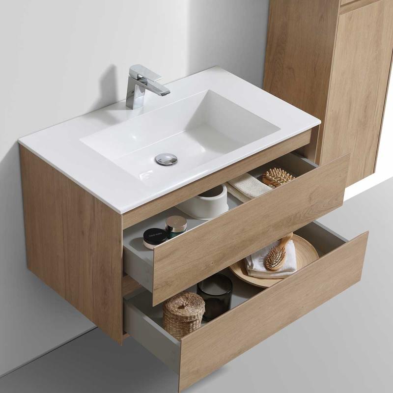 База под раковину Luka 800 подвесная, 2 выкатных ящика soft-close, N.Oak Vincea