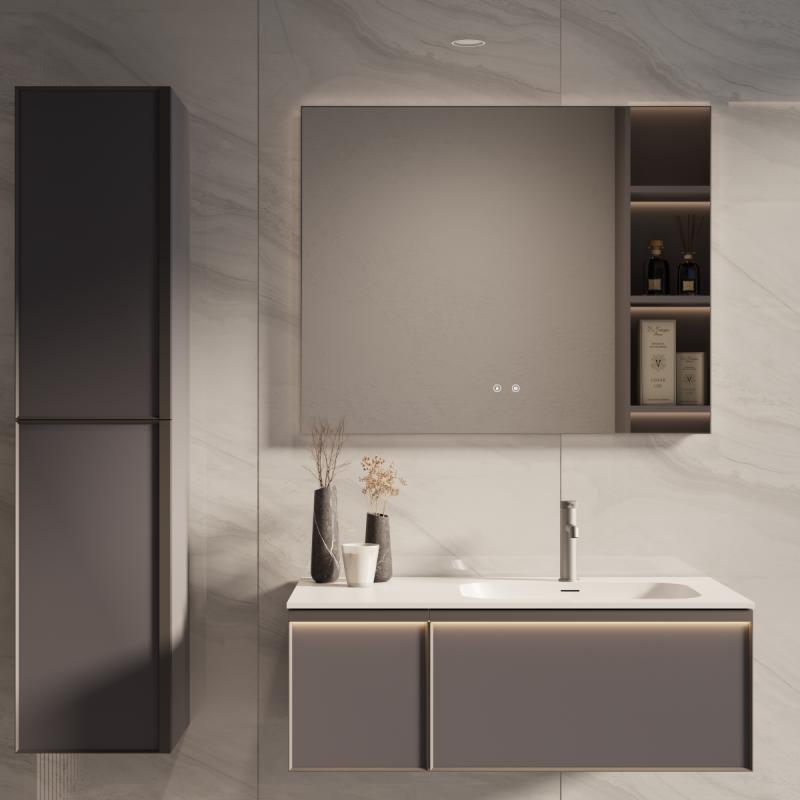 База под раковину Elise 1000 подвесная, правая, 2 выкатных ящика soft close, серый матовый Vincea