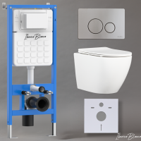 Комплект 3 в 1 инсталляция, унитаз безободковый белый BILBAO ALTO (IB.BLA.231.1B1), клавиша смыва хром матовый, нержавеющая сталь  INOX-O (IB.B081.003.002), IBERICA BLANCA фото в интернет-магазине Русалия