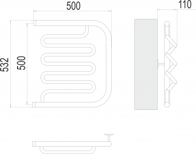 Водяной полотенцесушитель Фокстрот-Лиана (1") 500х500 4620768880971 Terminus фото в интернет-магазине Русалия
