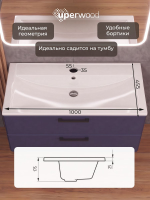 Раковина для ванной Uperwood Foster 100 см, белая глянцевая 291020344 фото в интернет-магазине Русалия