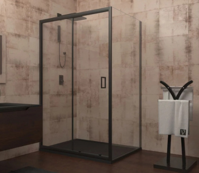 Душевой уголок 90х120 RV-046B черный профиль Veconi фото в интернет-магазине Русалия