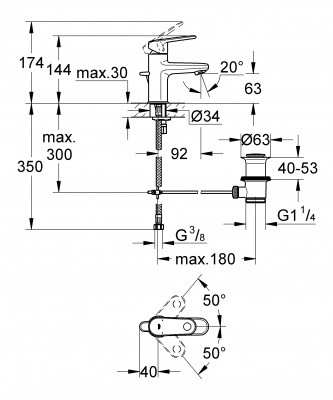 Смеситель для раковины Europlus 33156002 Grohe фото в интернет-магазине Русалия