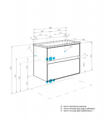 Тумба под раковину AQUATON Либерти 100 2 ящика, дуб эльвезия 1A279601LYC70 фото в интернет-магазине Русалия