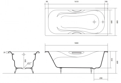 Чугунная ванна Гамма AQ8080FH-00 180х80 с ручками и ножками Aquatek фото в интернет-магазине Русалия