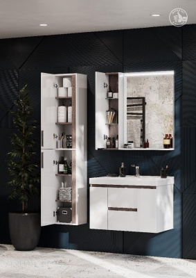 Тумба под раковину AQUATON Рене 80 белый, грецкий орех 1A258601NRC80 фото в интернет-магазине Русалия