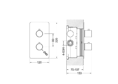 Термостатический смеситель для ванны (внешняя и скрытая часть) AQUATEK AQ1392CR ЕВРОПА фото в интернет-магазине Русалия