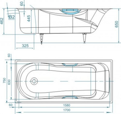 Ванна чугунная Сибирячка 150х75 с отверстиями под ручки Универсал фото в интернет-магазине Русалия