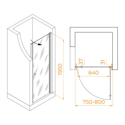 Душевая дверь Dolphin TN-03 800, стекло прозрачное, профиль хром фото в интернет-магазине Русалия