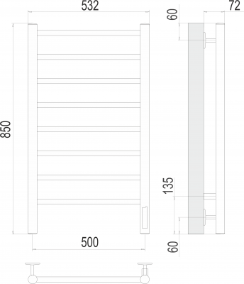 Электрический полотенцесушитель Аврора П8 500х850  4670078531179 Terminus фото в интернет-магазине Русалия
