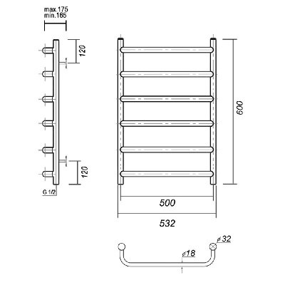 Водяной полотенцесушитель Стефано П6 500x600, хром Domoterm фото в интернет-магазине Русалия