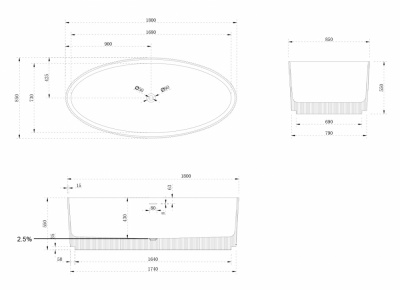 Ванна из искусственного камня ABBER Stein AS9627 белая матовая 180х85х55 см фото в интернет-магазине Русалия