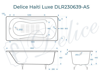 Ванна чугунная Delice Haiti Luxe 180х80 с антискользящим покрытием DLR230639-AS фото в интернет-магазине Русалия