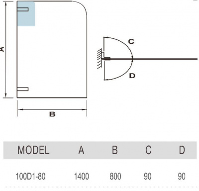 Шторка на ванну 80 см 100D1-80 WW100 WeltWasser фото в интернет-магазине Русалия