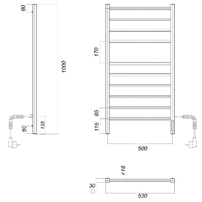 Электрический полотенцесушитель черный DMT Куба П10 500x1000 ЧРН EK R фото в интернет-магазине Русалия