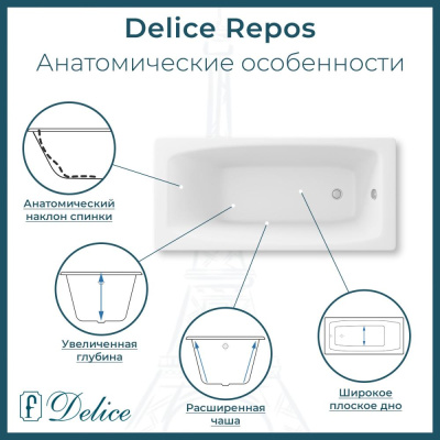 Чугунная ванна Repos 170х70 DLR 220508R с ручками Delice фото в интернет-магазине Русалия