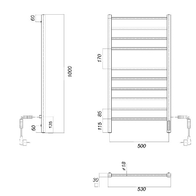 Электрический полотенцесушитель белый DMT Куба П10 500x1000 БЕЛ EK R фото в интернет-магазине Русалия