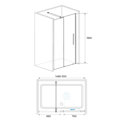Душевая дверь RGW TO-18B 1500, стекло прозрачное, профиль черный фото в интернет-магазине Русалия
