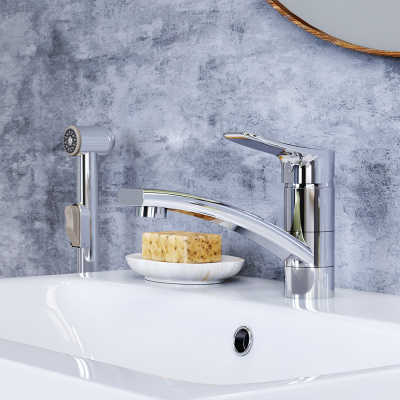 770230001 Jupiter, смеситель с поворотным изливом и гиг. душем, хром фото в интернет-магазине Русалия