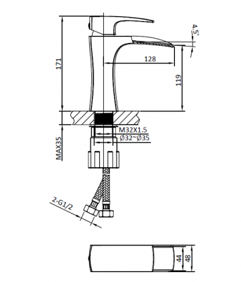 Смеситель для раковины AltroBagno Cascata 0111 BiCr AltroBagnoCascata0111BiCr фото в интернет-магазине Русалия