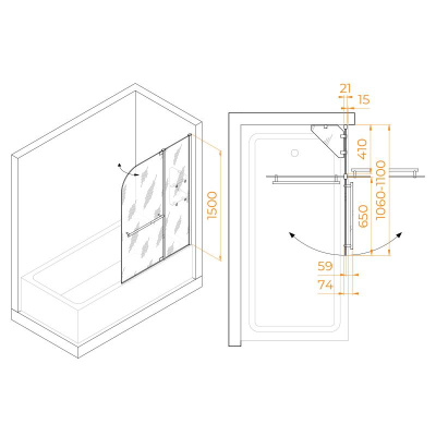 Шторка на ванну RGW SC-04, стекло прозрачное, профиль хром фото в интернет-магазине Русалия