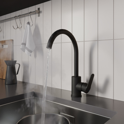 Смеситель Milardo для кухни черный матовый Poli (POLBLJ0M05) фото в интернет-магазине Русалия