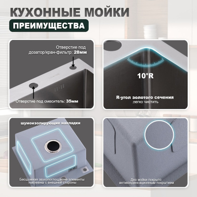 Кухонная мойка Splenka S701.5050.05, сатин фото в интернет-магазине Русалия