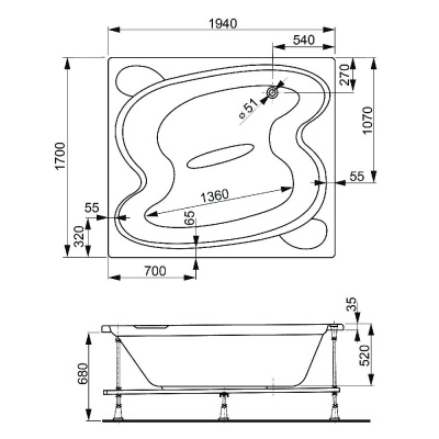 Акриловая ванна VAGNERPLAST HELIOS 194x170 VPBA197HEL2X-04 фото в интернет-магазине Русалия
