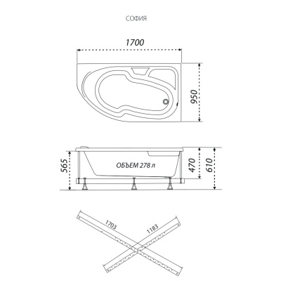 Ванна обрезанная София 170-правая Щ0000046120 Тритон фото в интернет-магазине Русалия