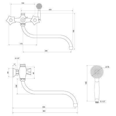 Смеситель Славен  для ванны Город Е (СЛ-ДВ-Е31) фото в интернет-магазине Русалия