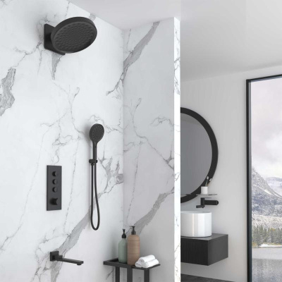 Душевой комплект VSFW-433TI3MB встраиваемый, термостатический, трехрежимный, черный Vincea фото в интернет-магазине Русалия