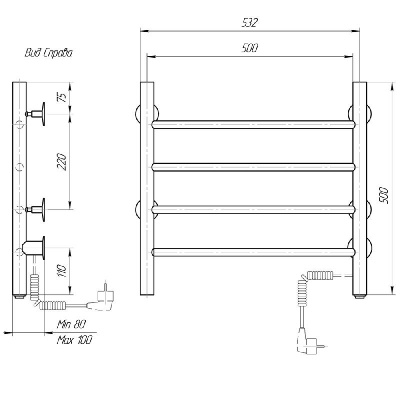 Электрический полотенцесушитель Классик  черный DMT 109-4 50x50 ЧРН EK R фото в интернет-магазине Русалия